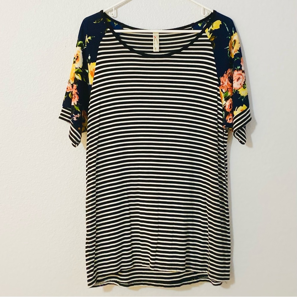 Striped Floral Sleeve Women's Top